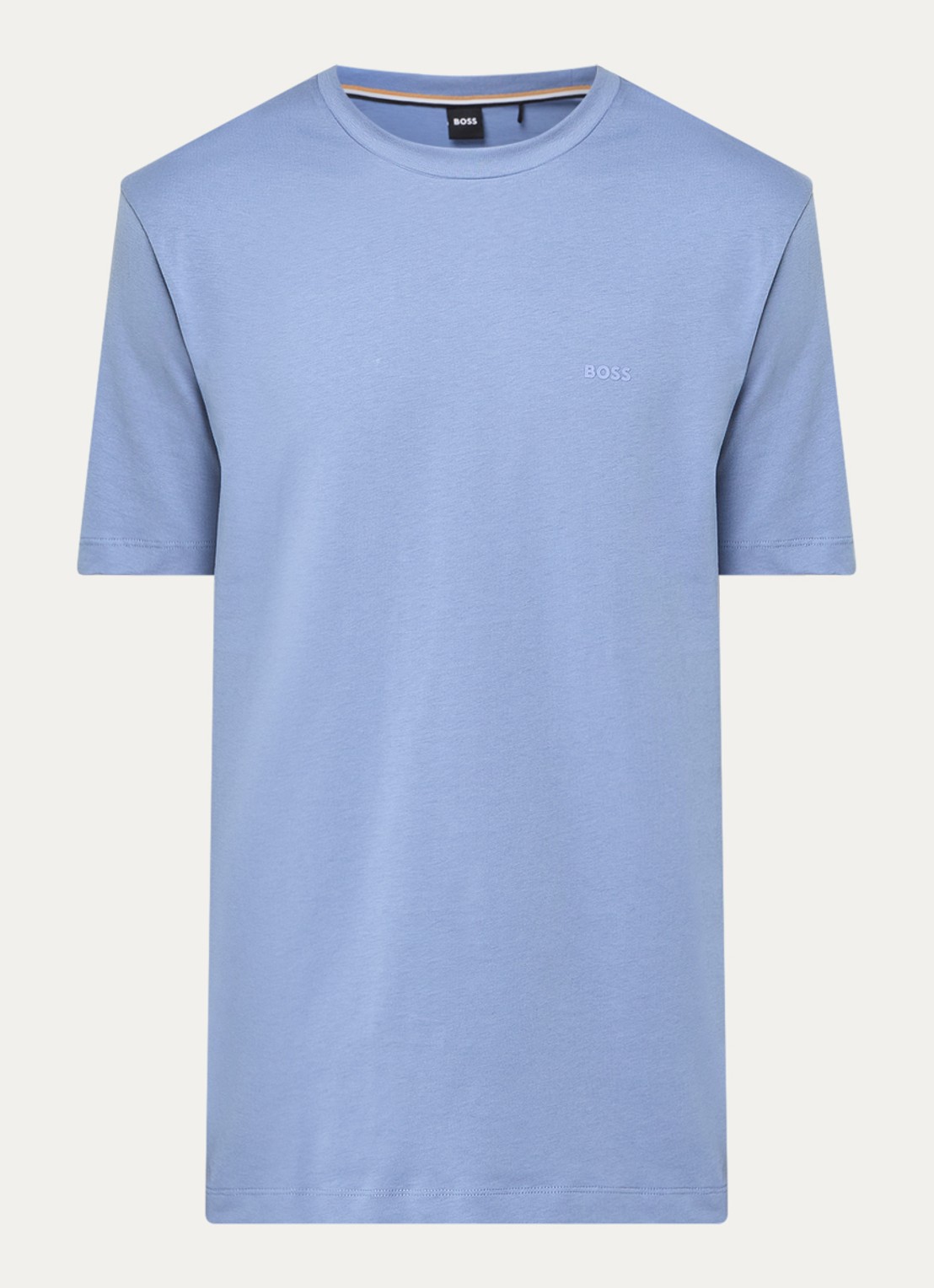 BOSS T-shirt van katoenen jersey met logodetail - voorkant 2 middenblauw