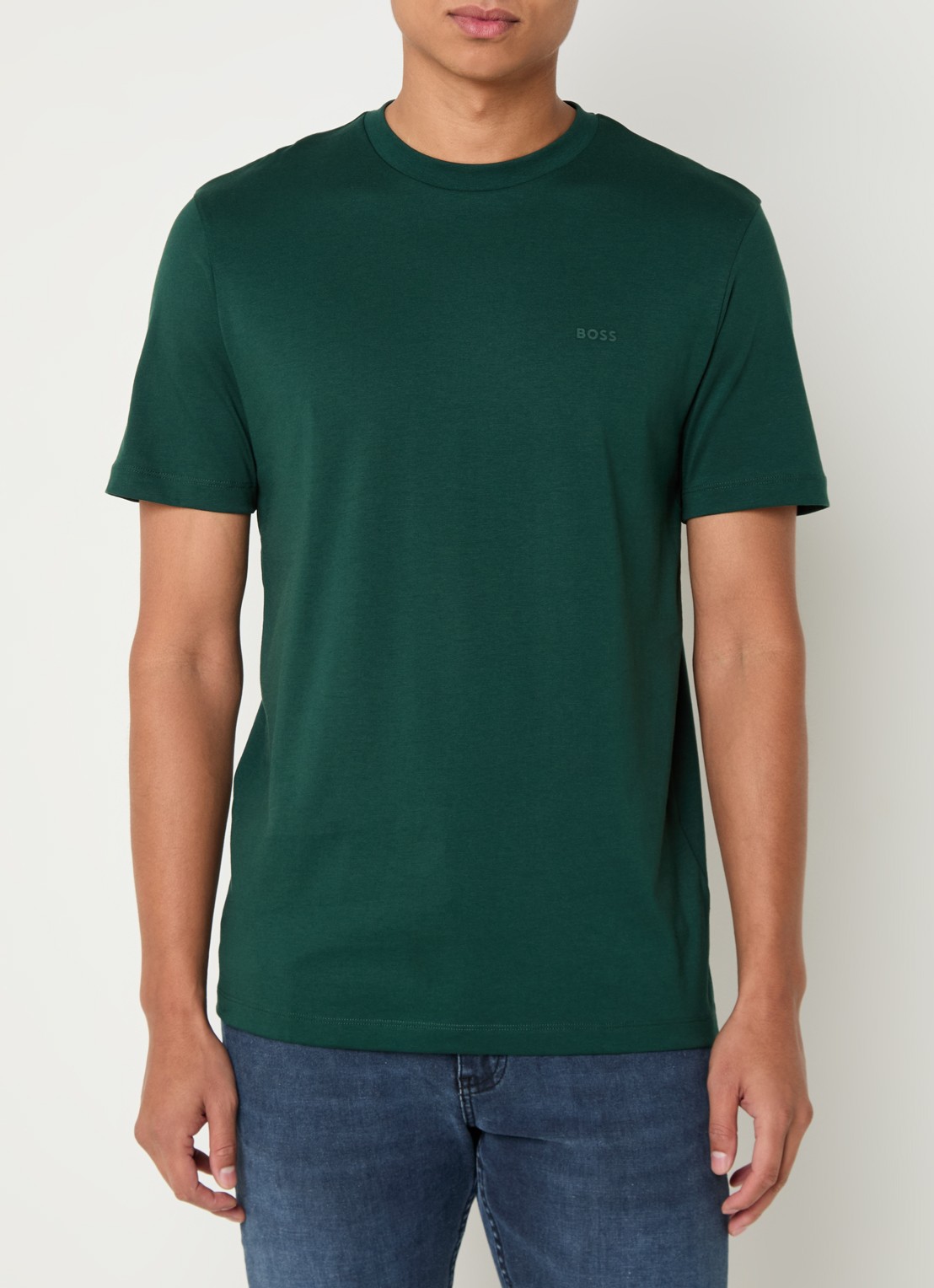 BOSS T-shirt van katoenen jersey met logodetail - detail 3 donkergroen