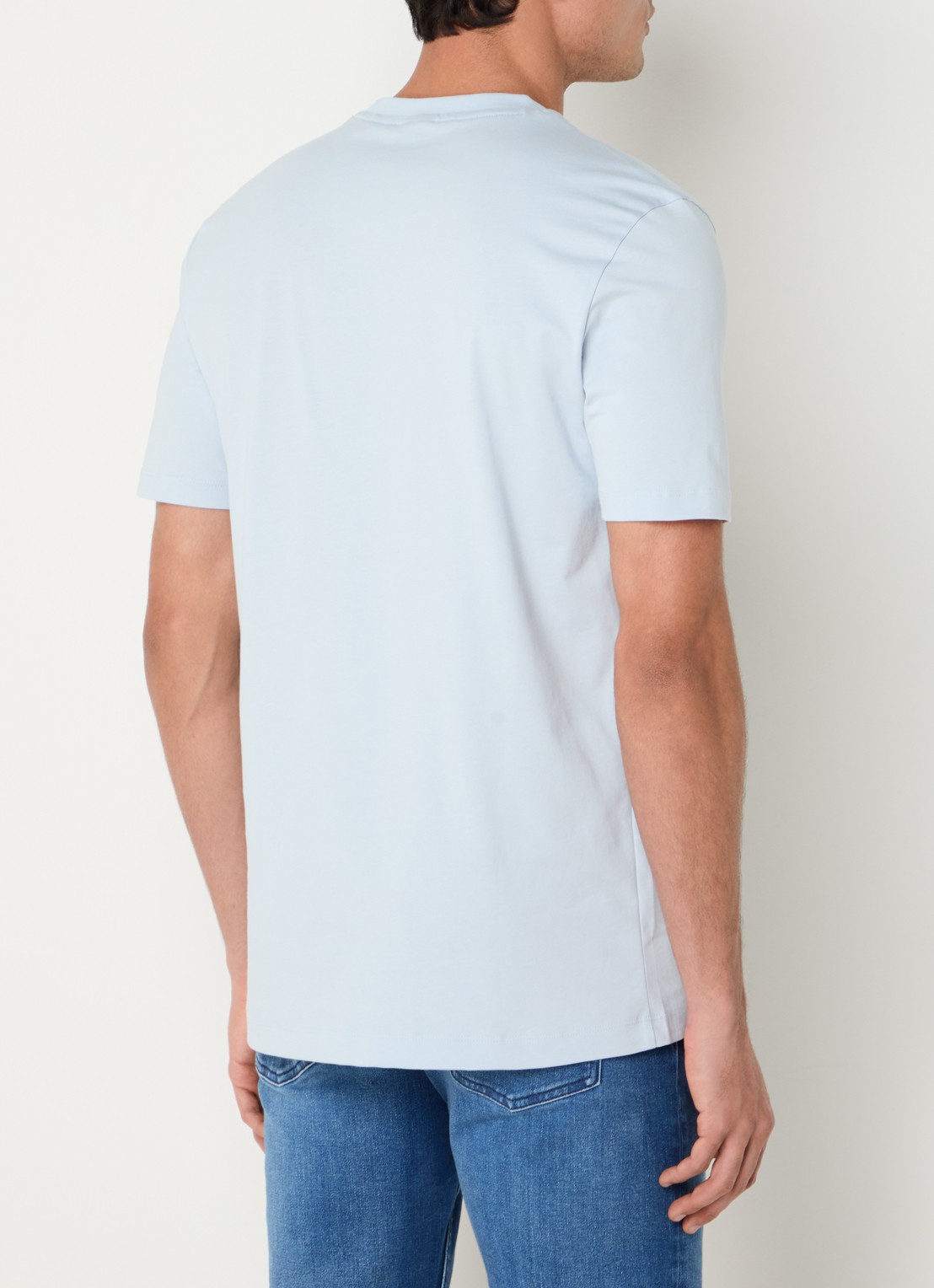 BOSS T-shirt van katoenen jersey met logodetail - achterkant lichtblauw