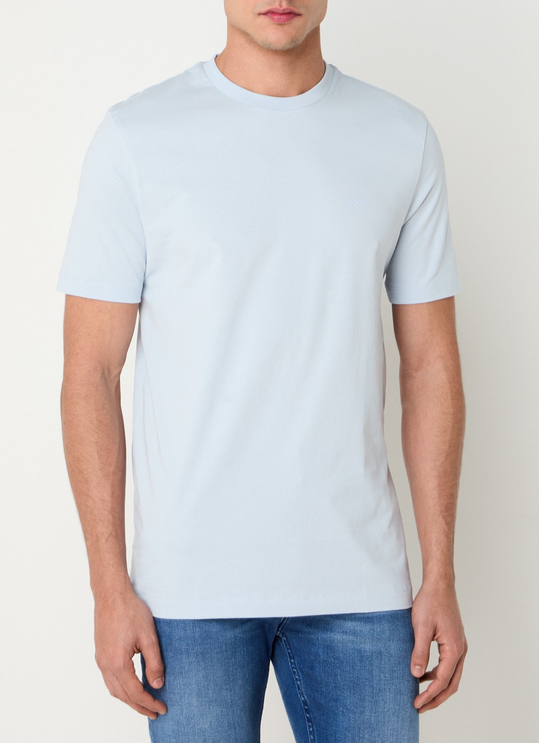 BOSS T-shirt van katoenen jersey met logodetail - detail 4 lichtblauw