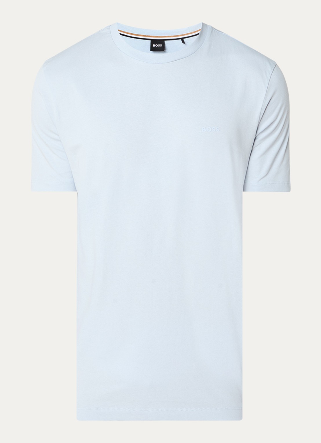 BOSS T-shirt van katoenen jersey met logodetail - voorkant 2 lichtblauw