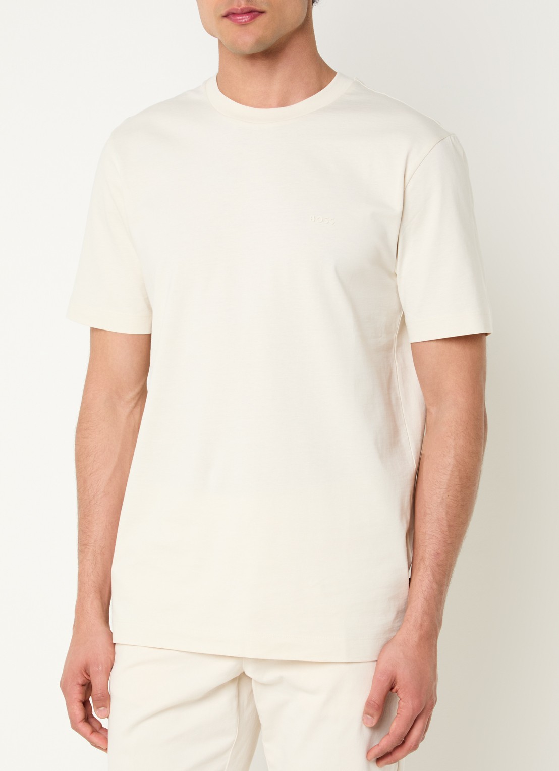 BOSS T-shirt van katoenen jersey met logodetail - detail 4 vanillegeel