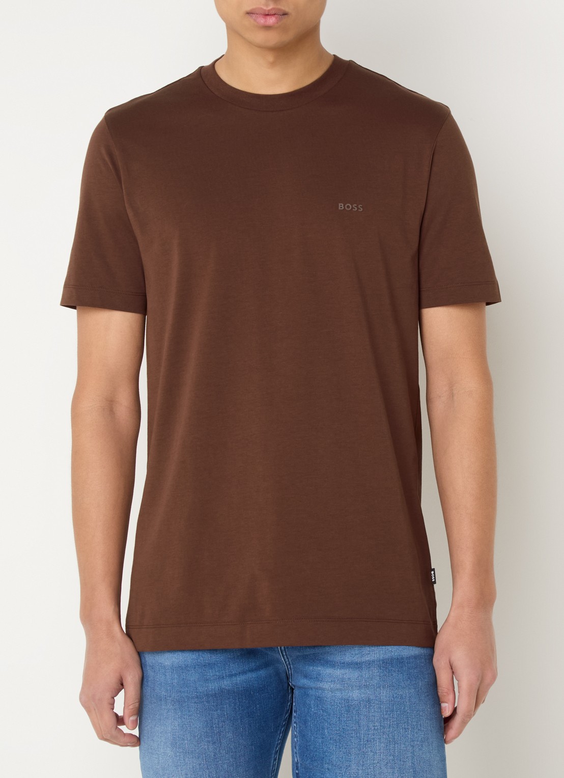 BOSS T-shirt van katoenen jersey met logodetail - detail donkerbruin
