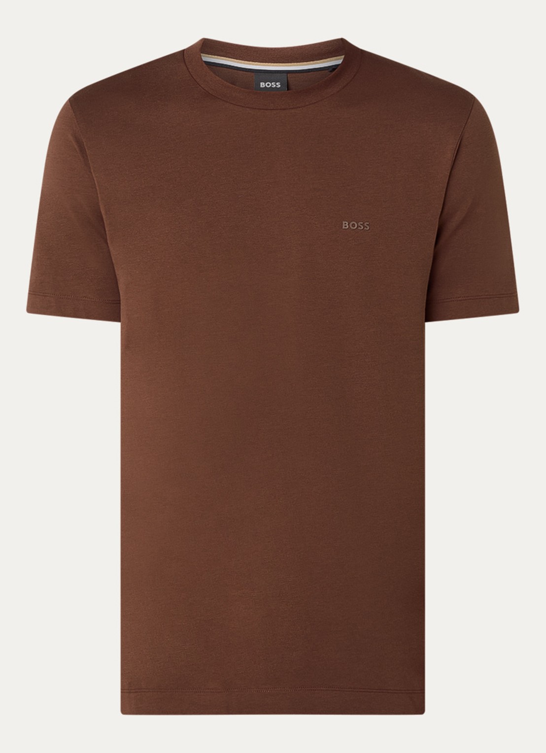 BOSS T-shirt van katoenen jersey met logodetail - voorkant 2 donkerbruin