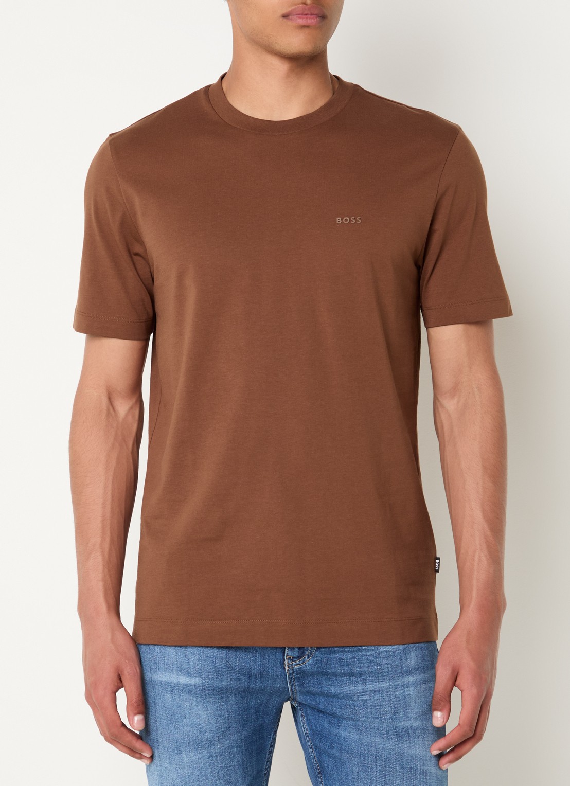 BOSS T-shirt van katoenen jersey met logodetail - detail bruin