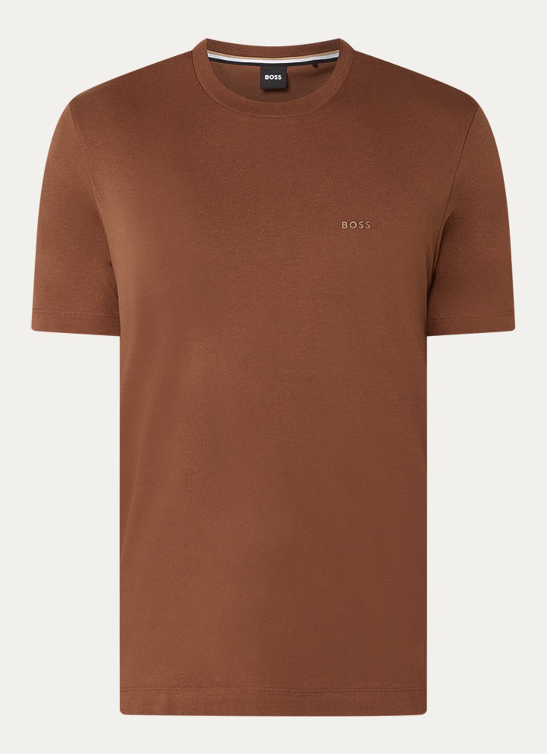 BOSS T-shirt van katoenen jersey met logodetail - voorkant 2 bruin