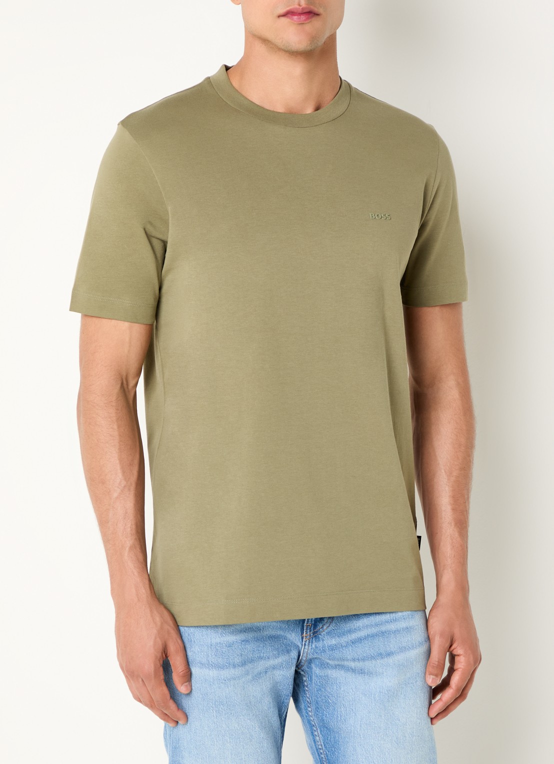 BOSS T-shirt van katoenen jersey met logodetail - detail 4 mosgroen