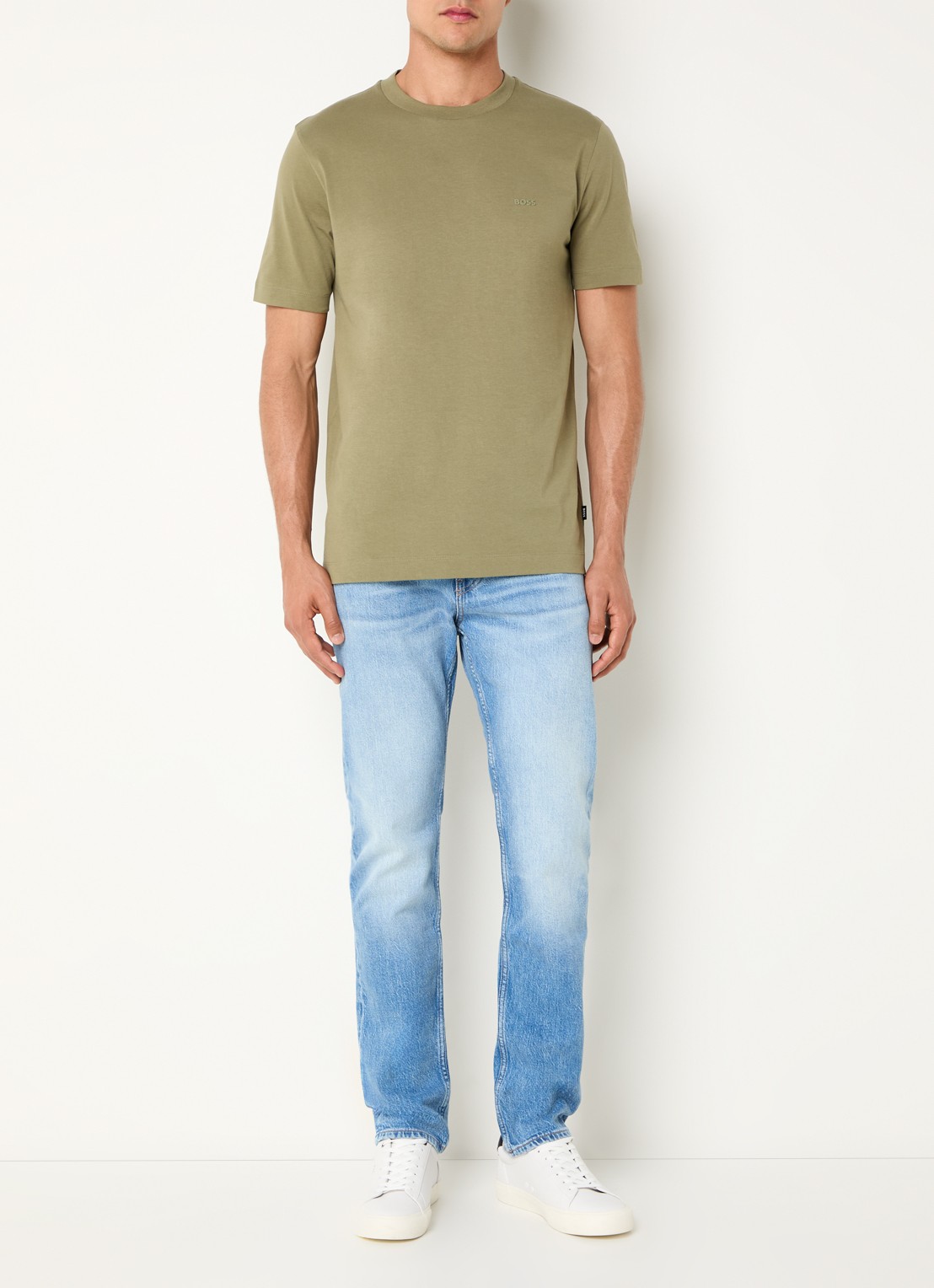 BOSS T-shirt van katoenen jersey met logodetail - voorkant 3 mosgroen