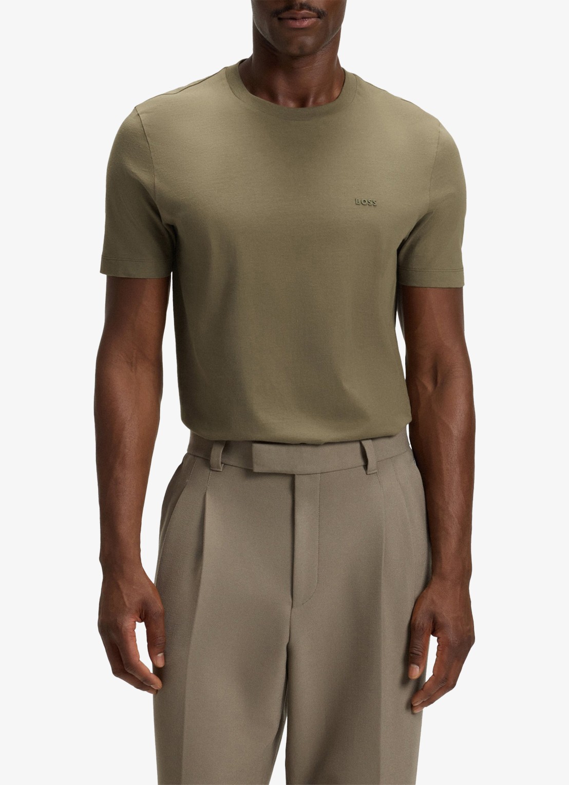 BOSS T-shirt van katoenen jersey met logodetail - detail 4 open brown / bruin