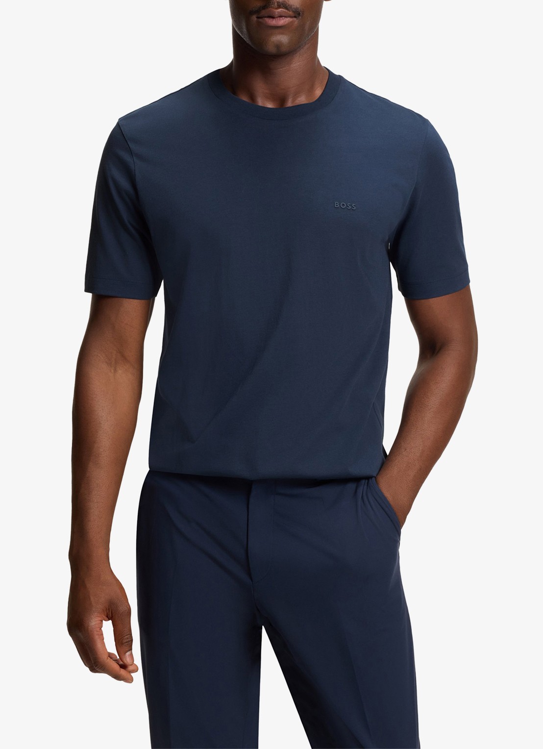 BOSS T-shirt van katoenen jersey met logodetail - detail 2 royalblauw