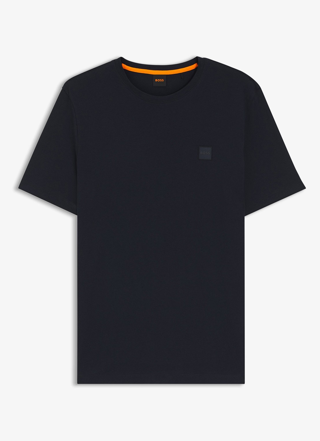 BOSS T-shirt van katoenen jersey met logopatch - voorkant donkerblauw