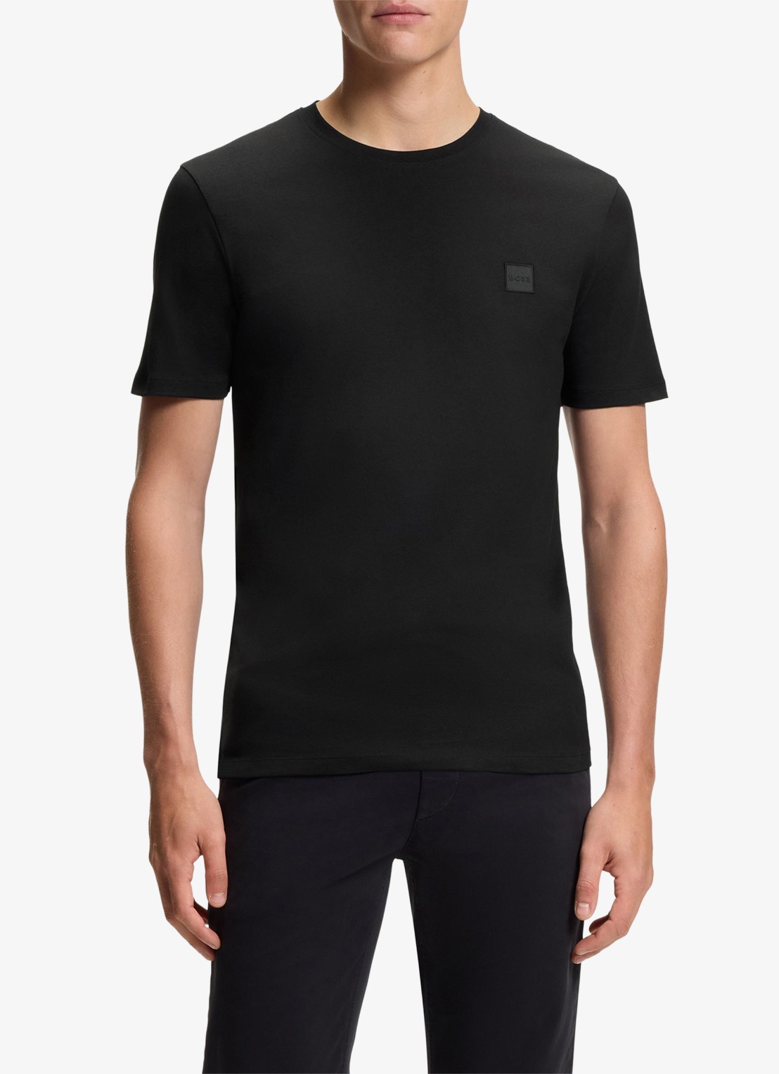 BOSS T-shirt van katoenen jersey met logopatch - detail zwart