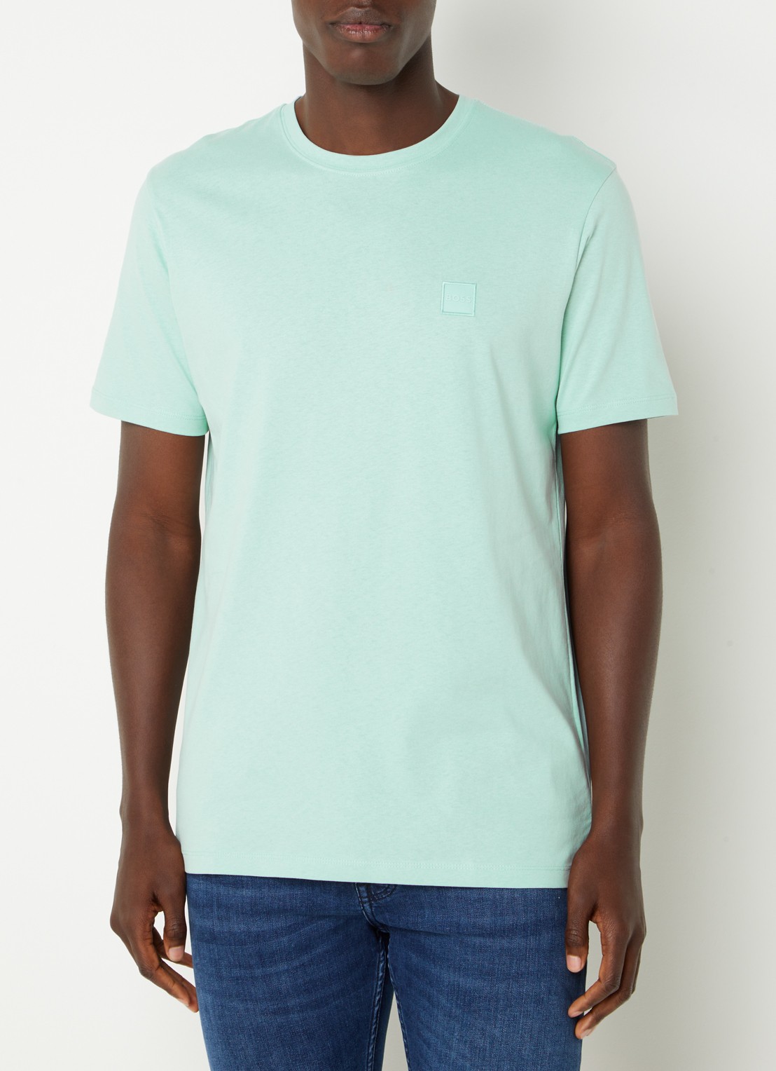 BOSS T-shirt van katoenen jersey met logopatch - detail mint