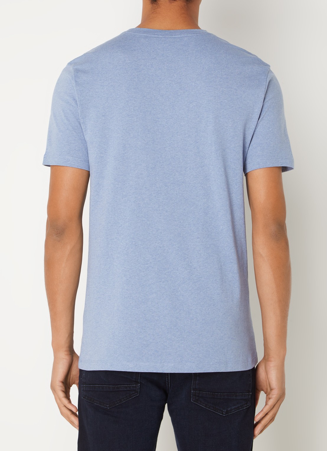 BOSS T-shirt van katoenen jersey met logopatch - achterkant staalblauw