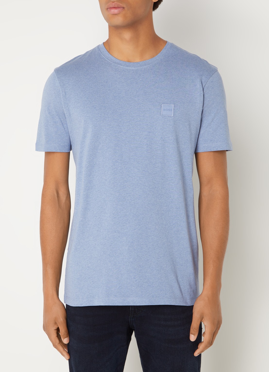 BOSS T-shirt van katoenen jersey met logopatch - detail 2 staalblauw