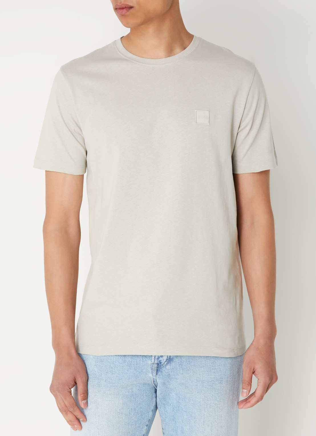 BOSS T-shirt van katoenen jersey met logopatch - detail 3 beige