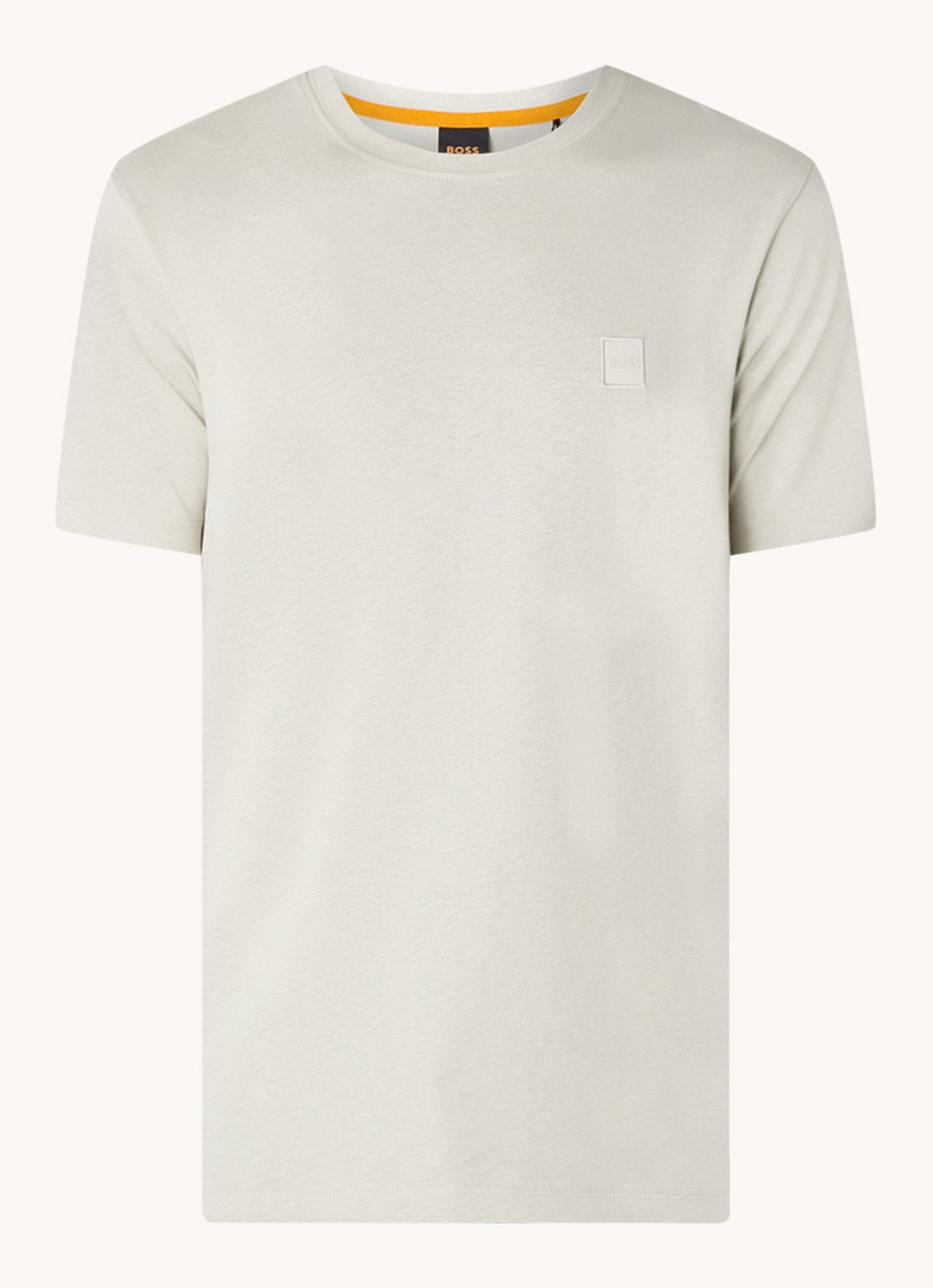 BOSS T-shirt van katoenen jersey met logopatch - voorkant beige