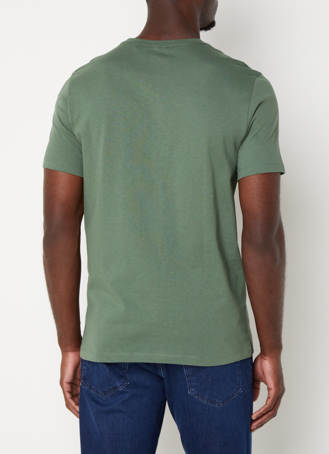BOSS T-shirt van katoenen jersey met logopatch - achterkant 3 olijfgroen