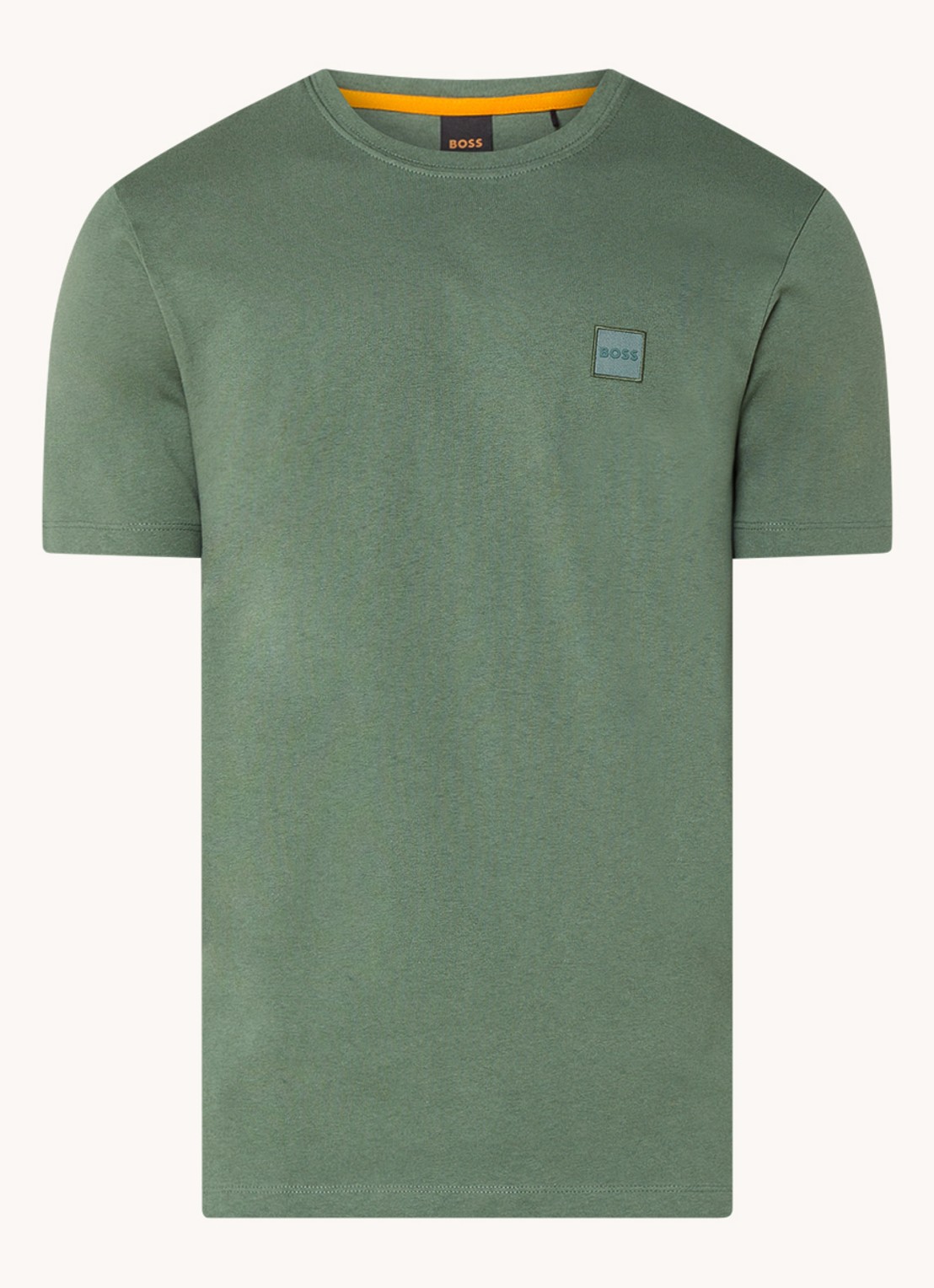 BOSS T-shirt van katoenen jersey met logopatch - voorkant olijfgroen
