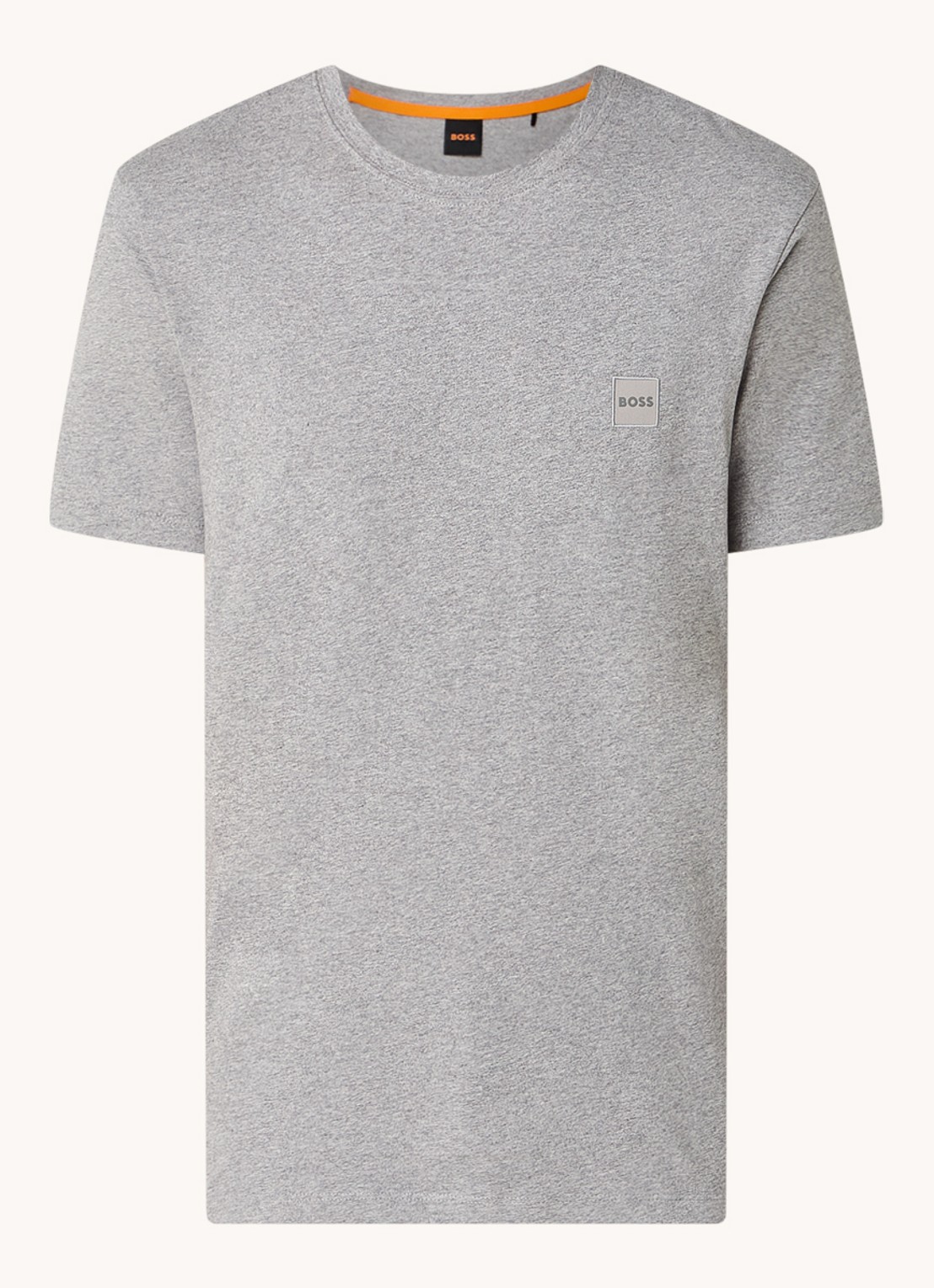 BOSS T-shirt van katoenen jersey met logopatch - voorkant 2 grijsmele