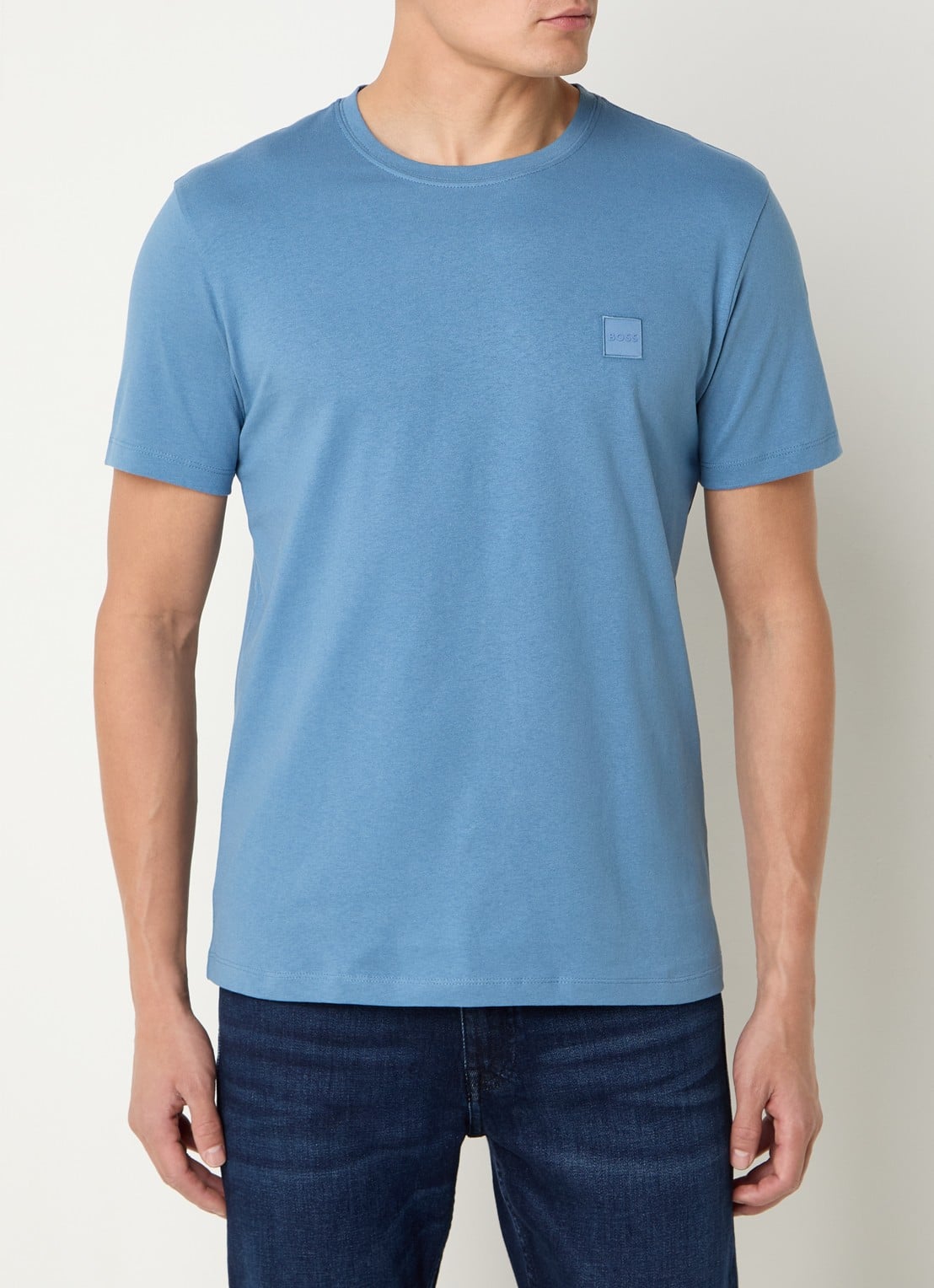 BOSS T-shirt van katoenen jersey met logopatch - detail 4 blauwgrijs