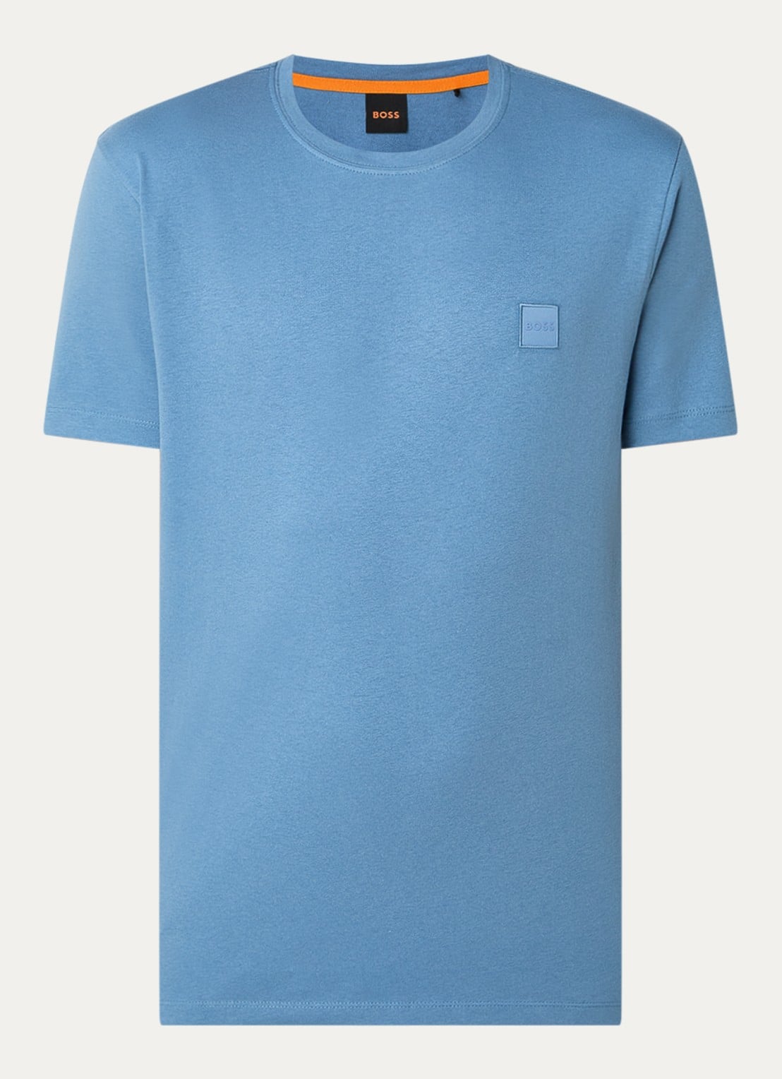 BOSS T-shirt van katoenen jersey met logopatch - voorkant 2 blauwgrijs