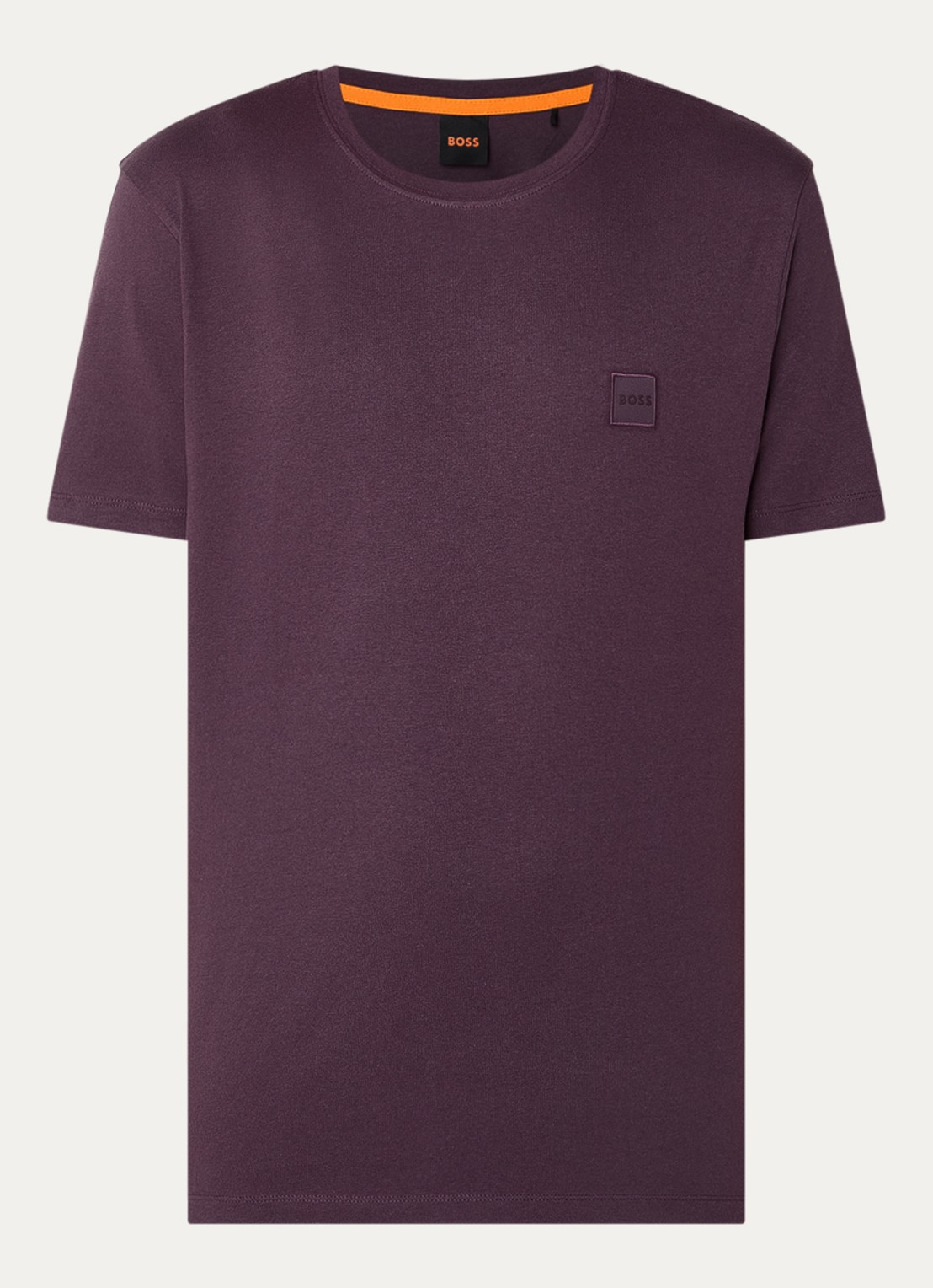 BOSS T-shirt van katoenen jersey met logopatch - voorkant 2 aubergine