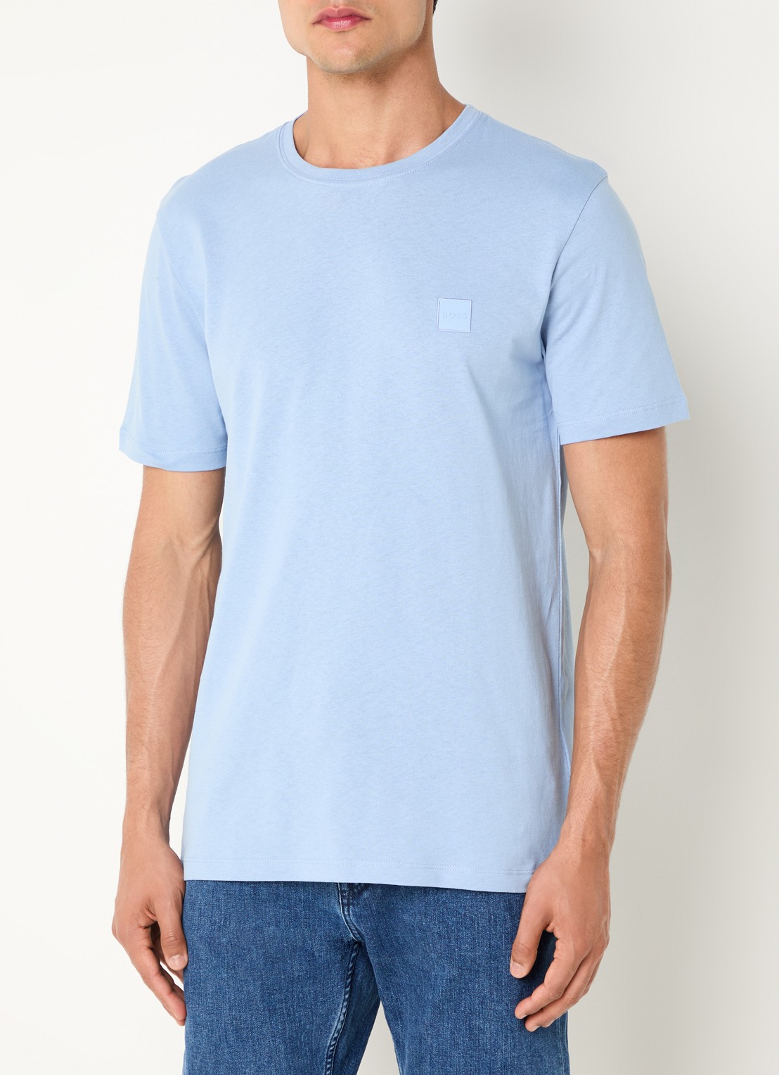 BOSS T-shirt van katoenen jersey met logopatch - detail blauw