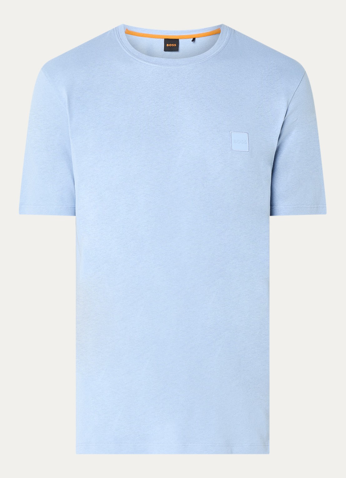 BOSS T-shirt van katoenen jersey met logopatch - voorkant 3 blauw
