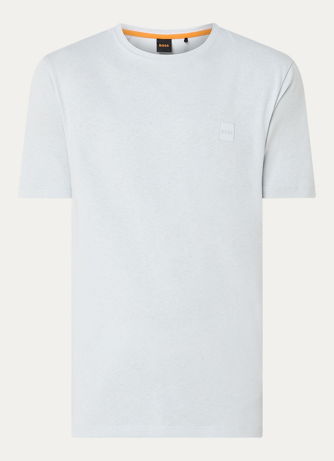 BOSS T-shirt van katoenen jersey met logopatch - voorkant 5 grijs