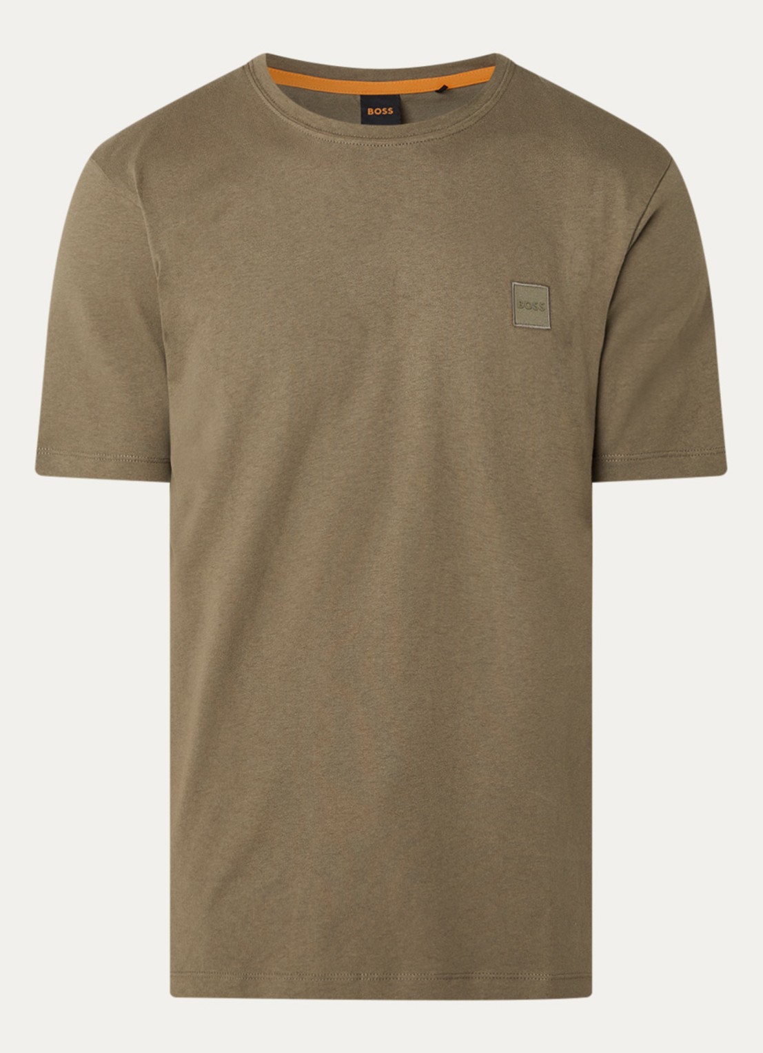 BOSS T-shirt van katoenen jersey met logopatch - voorkant 2 legergroen