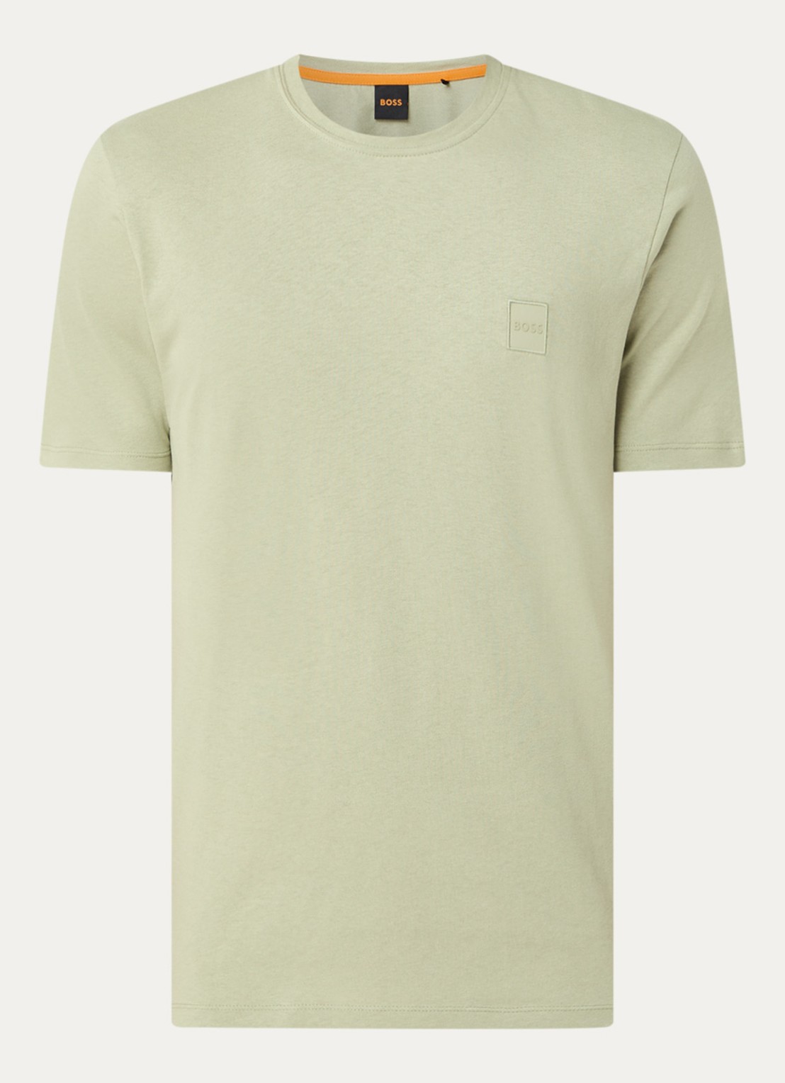 BOSS T-shirt van katoenen jersey met logopatch - voorkant 2 lindegroen