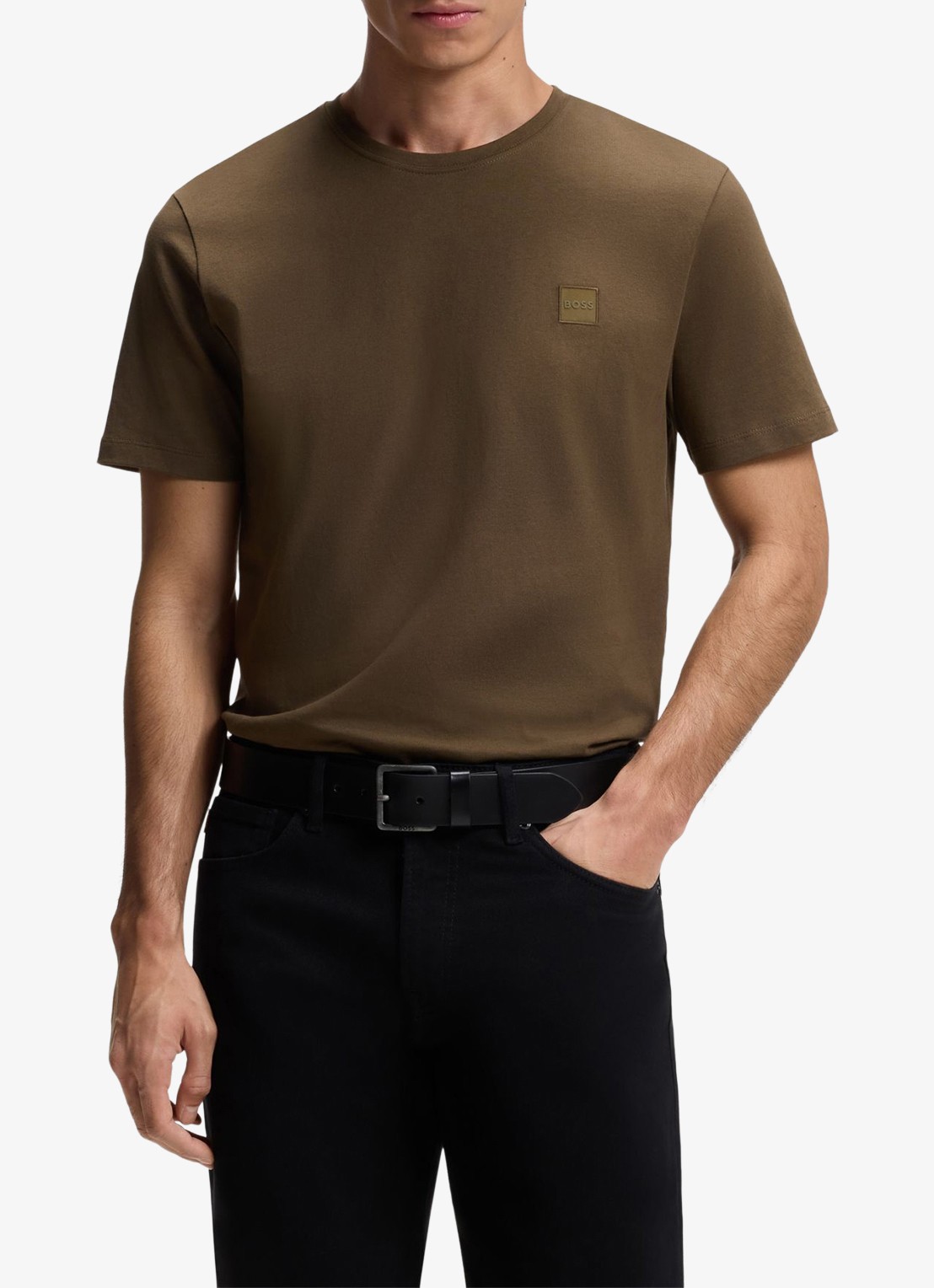 BOSS T-shirt van katoenen jersey met logopatch - detail 4 donkergroen