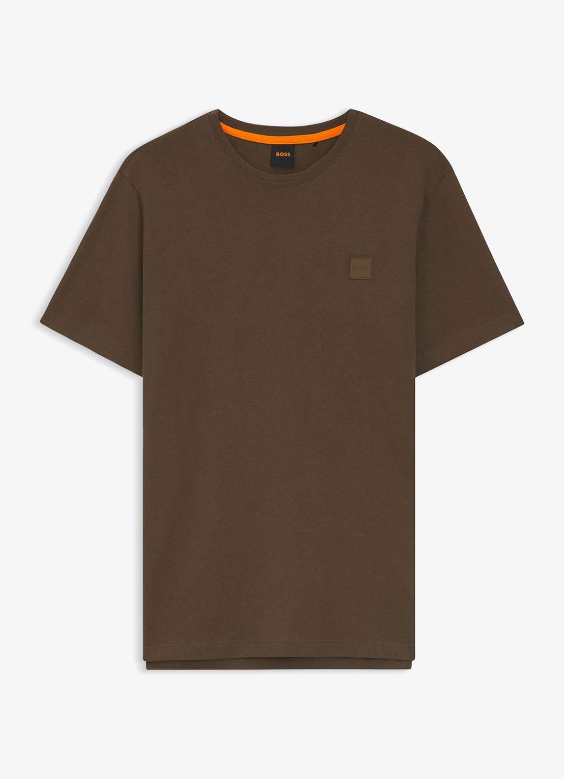 BOSS T-shirt van katoenen jersey met logopatch - voorkant donkergroen
