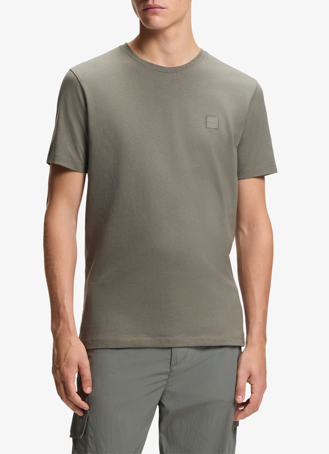 BOSS T-shirt van katoenen jersey met logopatch - detail 3 open grey-076