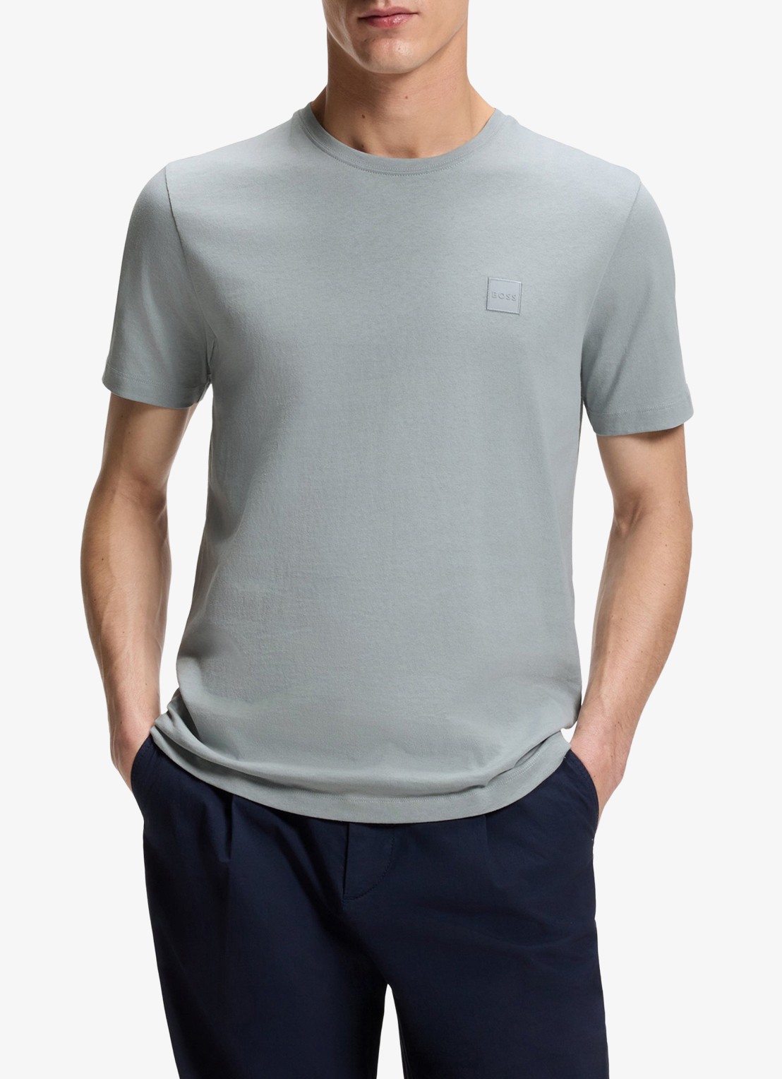 BOSS T-shirt van katoenen jersey met logopatch - detail 3 open grey-084 - lichtgrijs