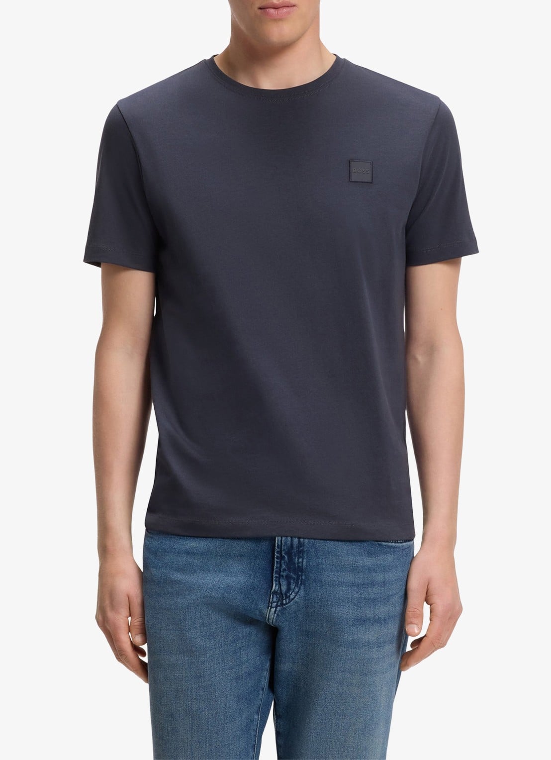 BOSS T-shirt van katoenen jersey met logopatch - detail dark blue-406 / donkerblauw