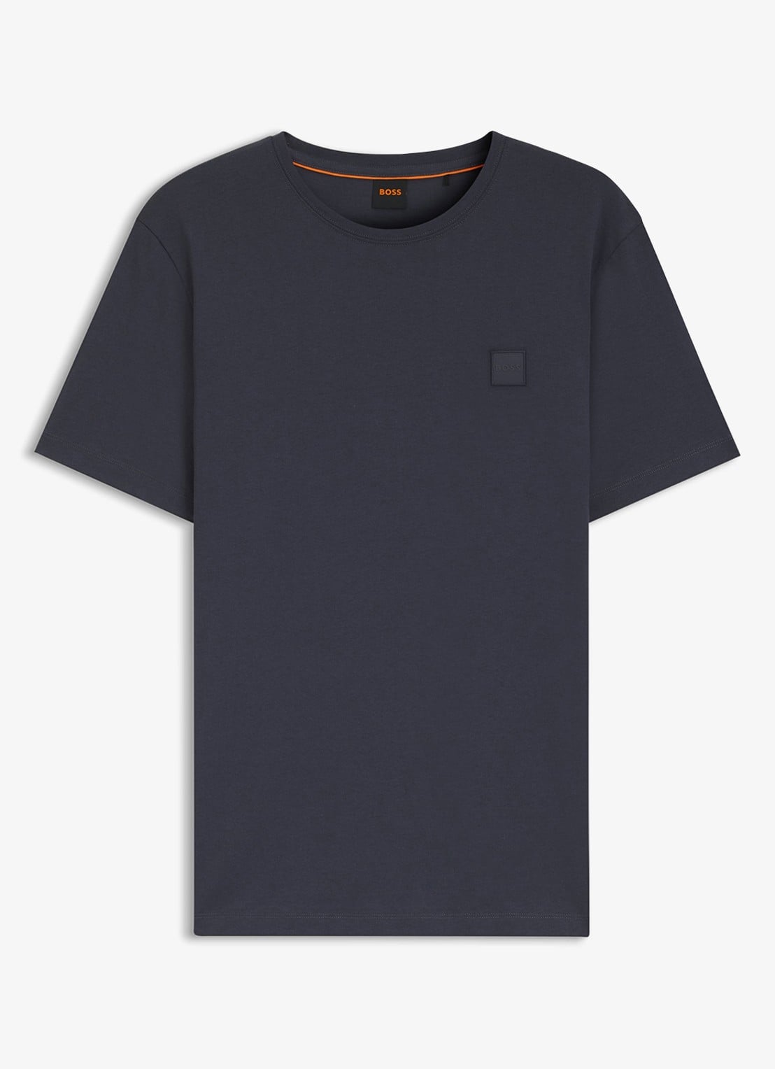 BOSS T-shirt van katoenen jersey met logopatch - voorkant 3 dark blue-406 / donkerblauw