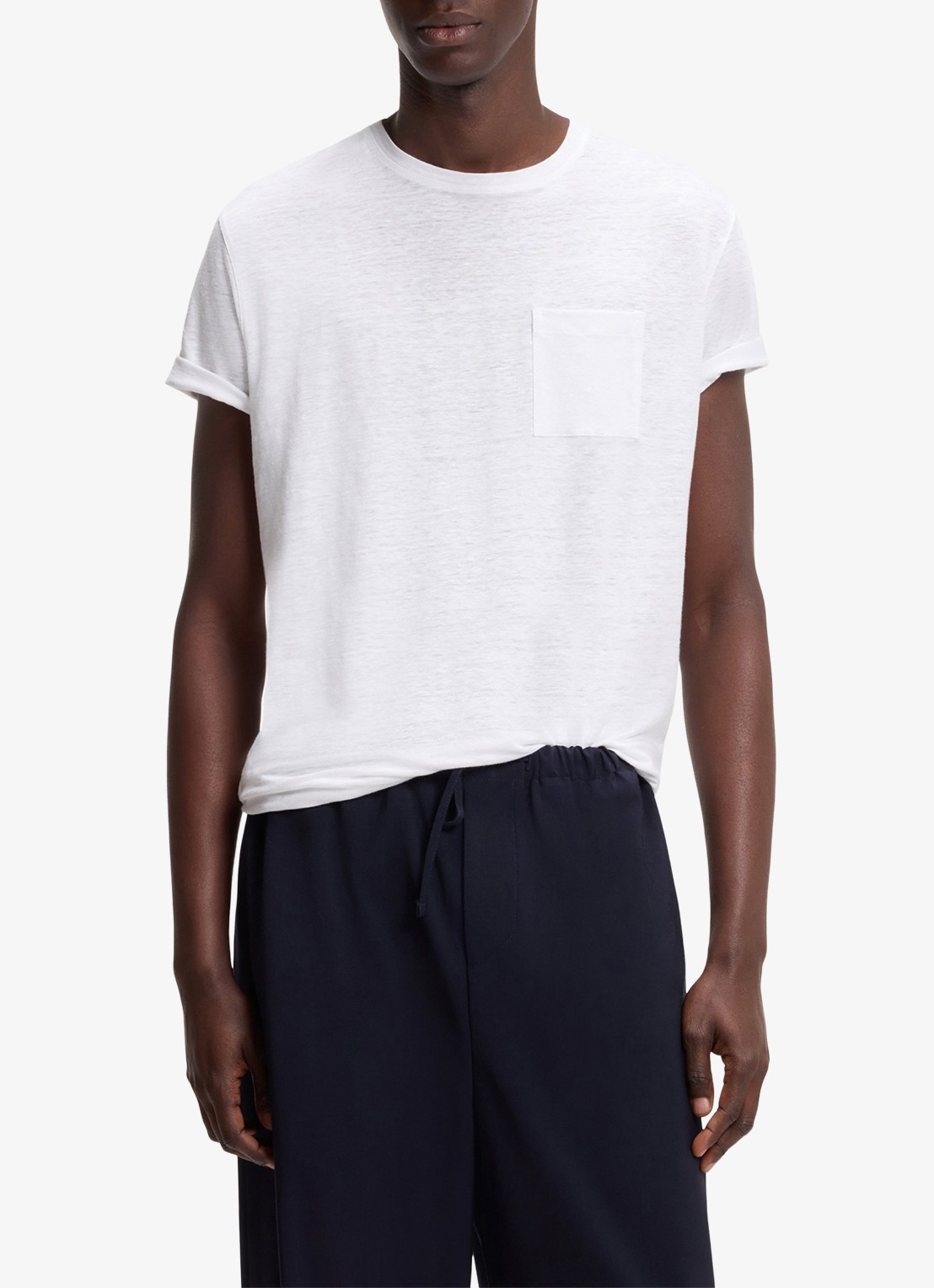 BOSS T-shirt van linnen met borstzak - detail white-100 / wit