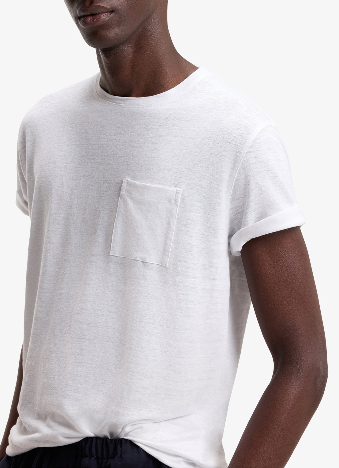 BOSS T-shirt van linnen met borstzak - detail 2 white-100 / wit