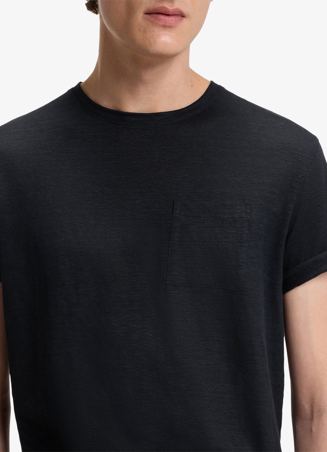 BOSS T-shirt van linnen met borstzak - detail 5 dark blue-409 / blauw