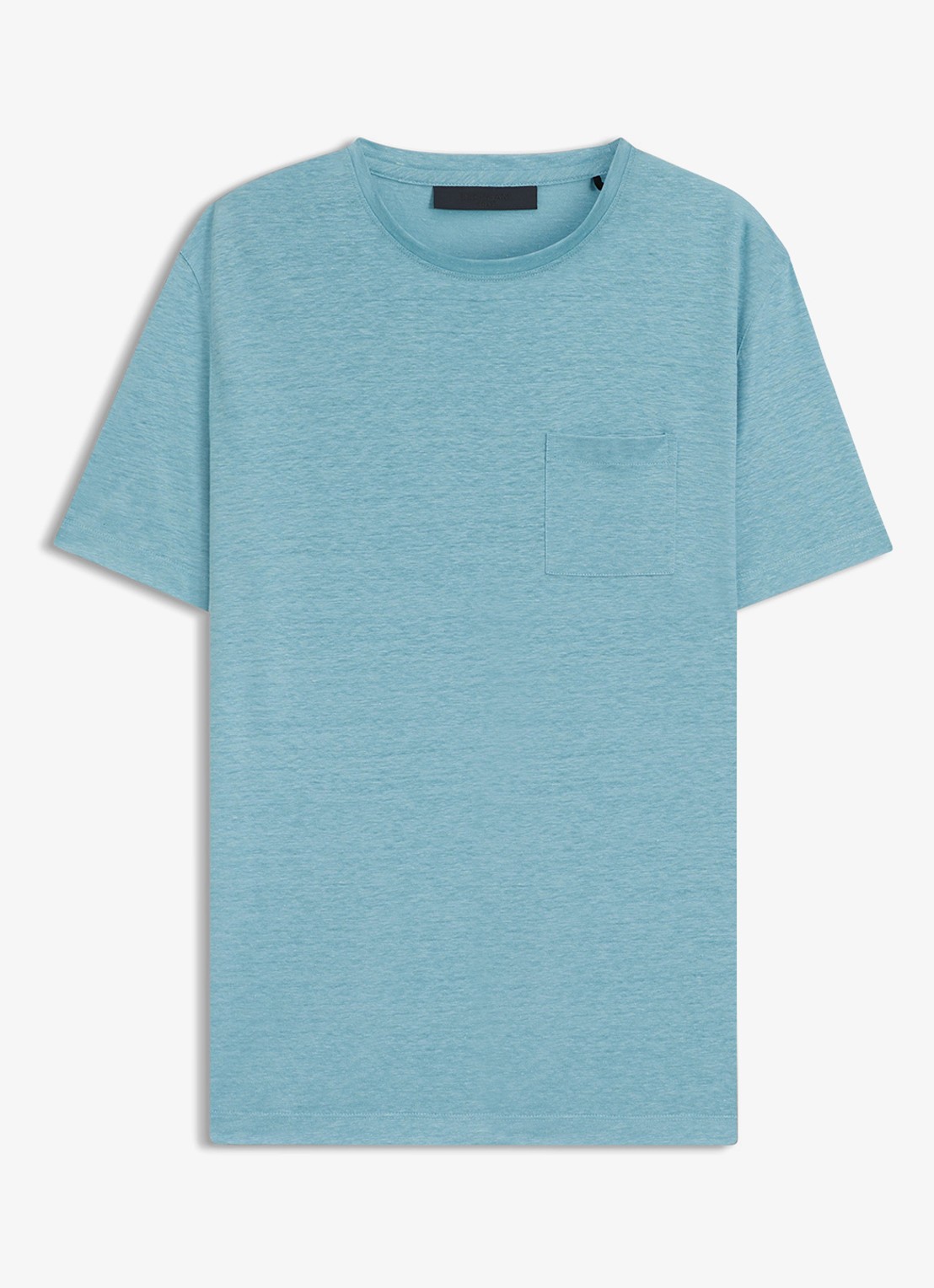 BOSS T-shirt van linnen met borstzak - voorkant 4 open blue-486 / blauw