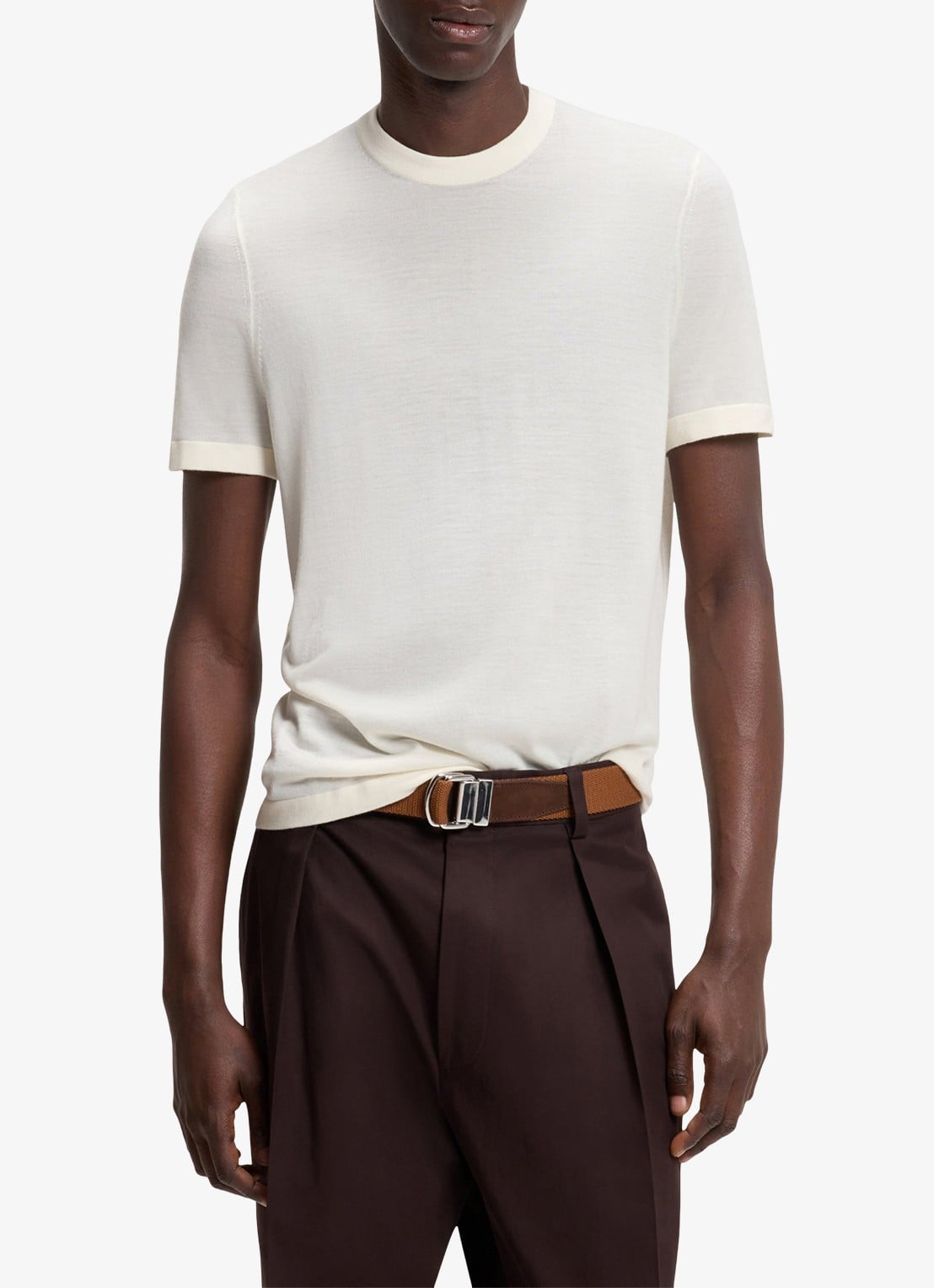 BOSS T-shirt van scheerwol en ronde hals - detail natural-105 / wit