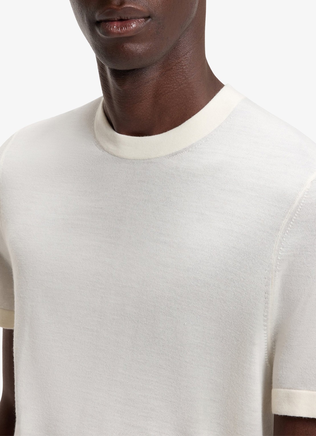 BOSS T-shirt van scheerwol en ronde hals - detail 2 natural-105 / wit
