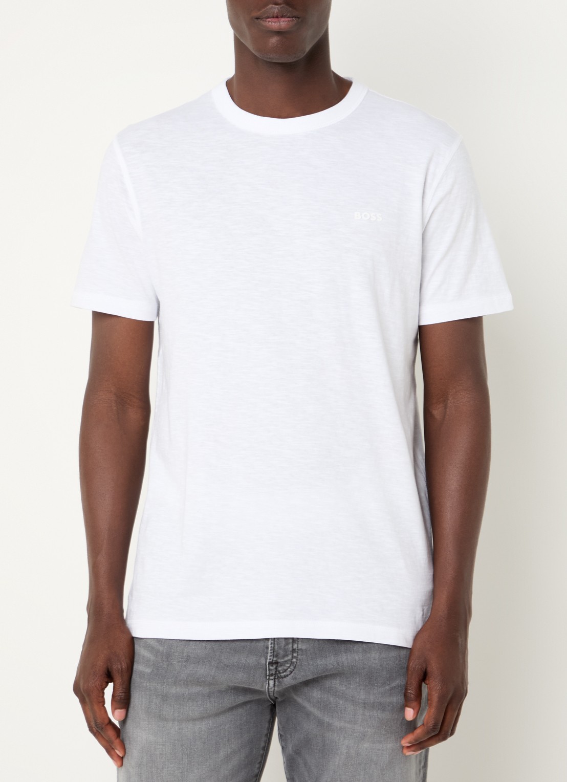 BOSS T-shirt van slubkatoen met logodetail - detail 8 wit