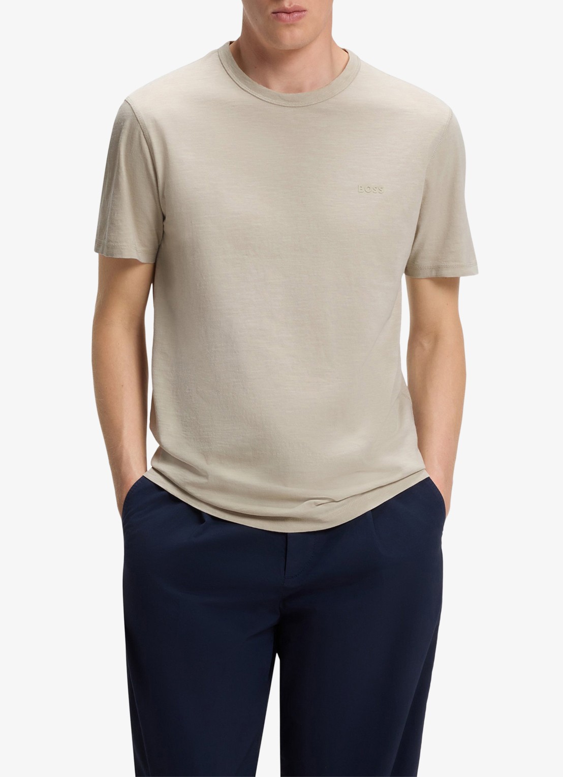 BOSS T-shirt van slubkatoen met logodetail - detail 3 donkerbeige