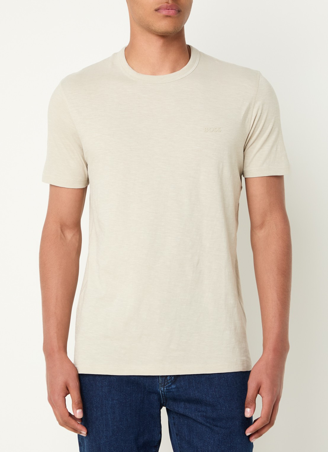 BOSS T-shirt van slubkatoen met logodetail - detail 6 donkerbeige