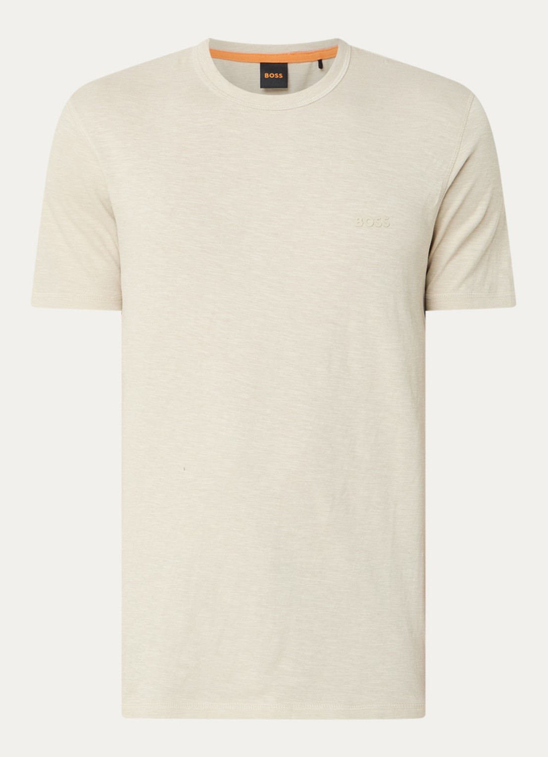 BOSS T-shirt van slubkatoen met logodetail - voorkant 9 donkerbeige