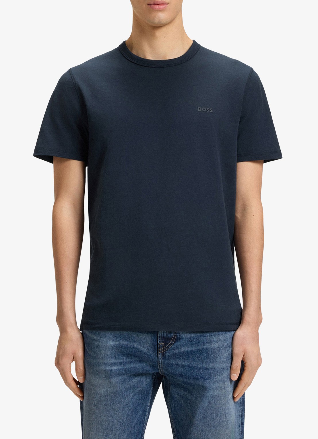 BOSS T-shirt van slubkatoen met logodetail - detail 4 donkerblauw