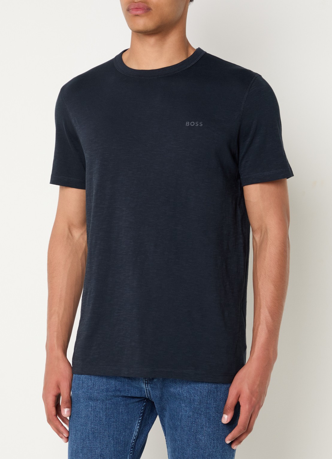BOSS T-shirt van slubkatoen met logodetail - detail 7 donkerblauw